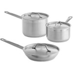 Vollrath 3820 Deluxe 6 Piece Induction Ready Stainless Steel Optio Cookware Set with 2.75 Qt., 4 Qt. Sauce Pans, and 9.5 Vollrath 3820 Deluxe 6 Piece Induction Ready Stainless Steel Optio Cookware Set with 2.75 Qt., 4 Qt. Sauce Pans, and 9.5