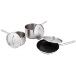 Vollrath 3820 Deluxe 6 Piece Induction Ready Stainless Steel Optio Cookware Set with 2.75 Qt., 4 Qt. Sauce Pans, and 9.5 Vollrath 3820 Deluxe 6 Piece Induction Ready Stainless Steel Optio Cookware Set with 2.75 Qt., 4 Qt. Sauce Pans, and 9.5