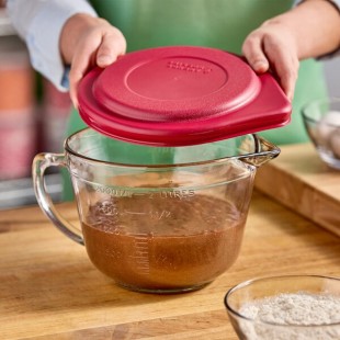 Anchor Hocking 2 Qt. Glass Measuring Cup / Batter Bowl with Red Lid 91557L20 - 4/Case