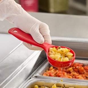 Carlisle Measure Misers 2 oz. Red Acetal Short Handle Perforated Portion Spoon 496205 - 12/Case Carlisle Measure Misers 2 oz. Red Acetal Short Handle Perforated Portion Spoon 496205 - 12/Case