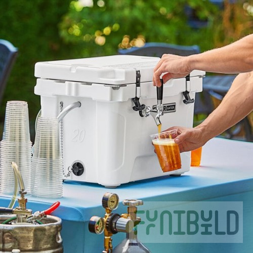 CaterGator JB20WH White 1 Faucet 21 Qt. Insulated Jockey Box with 65 ft. Coil