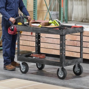 Rubbermaid® FG454610BLA BRUTE Black Large Lipped Heavy Duty Two Shelf Utility Cart with Ergonomic Handle and 8 Rubbermaid® FG454610BLA BRUTE Black Large Lipped Heavy Duty Two Shelf Utility Cart with Ergonomic Handle and 8