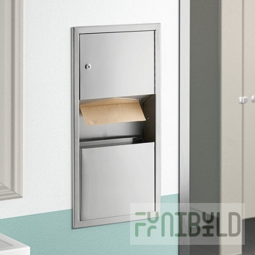 Lavex Stainless Steel C-Fold / Multifold Recessed Paper Towel Dispenser with 2 Gallon Waste Receptacle