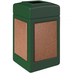 Commercial Zone 720329K StoneTec 42 Gallon Square Forest Green Open Top Decorative Trash Can with Sedona Panels