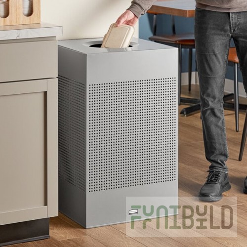 Rubbermaid® FGSC18EPLSM Silhouettes Metallic Silver Steel Designer Square Trash Can - 20 Gallon