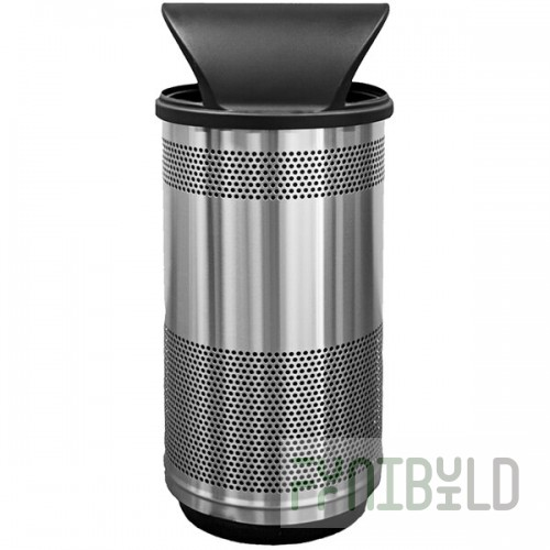 Witt Industries SC55P-01-SS-HT 55 Gallon Standard Perforated Stainless Steel Outdoor Trash Can with Hood Top Lid