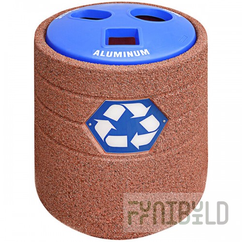 Wausau Tile TF1223 30 Gallon Concrete Round Recycling Station with 3-Hole Plastic Top