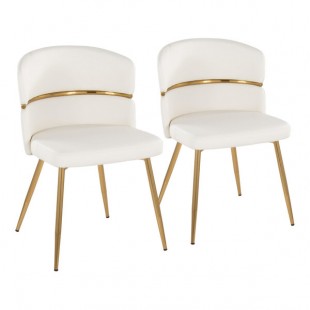 LumiSource Cinch White Faux Leather High-Back Side Chair with Gold Metal Frame - 2/Case
