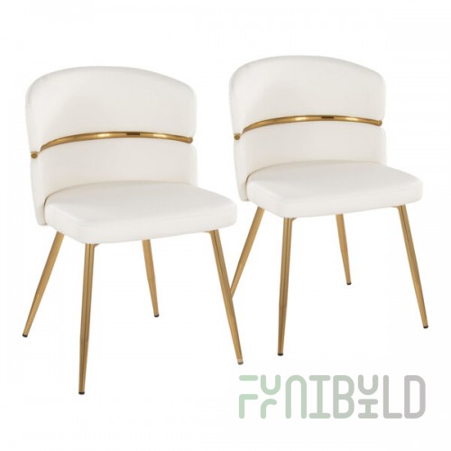 LumiSource Cinch White Faux Leather High-Back Side Chair with Gold Metal Frame - 2/Case