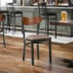 Lancaster Table & Seating Boomerang Black Finish Chair with Taupe Vinyl Seat and Vintage Wood Back Lancaster Table & Seating Boomerang Black Finish Chair with Taupe Vinyl Seat and Vintage Wood Back