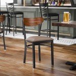 Lancaster Table & Seating Boomerang Black Finish Chair with Taupe Vinyl Seat and Vintage Wood Back Lancaster Table & Seating Boomerang Black Finish Chair with Taupe Vinyl Seat and Vintage Wood Back