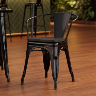 Lancaster Table & Seating Alloy Onyx Black Indoor Arm Chair with Black Wood Seat Lancaster Table & Seating Alloy Onyx Black Indoor Arm Chair with Black Wood Seat