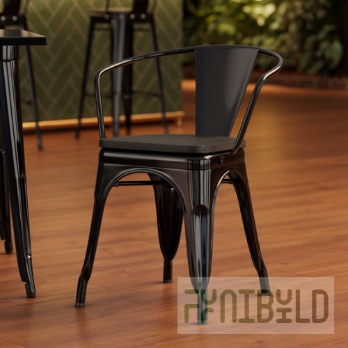 Lancaster Table & Seating Alloy Onyx Black Indoor Arm Chair with Black Wood Seat