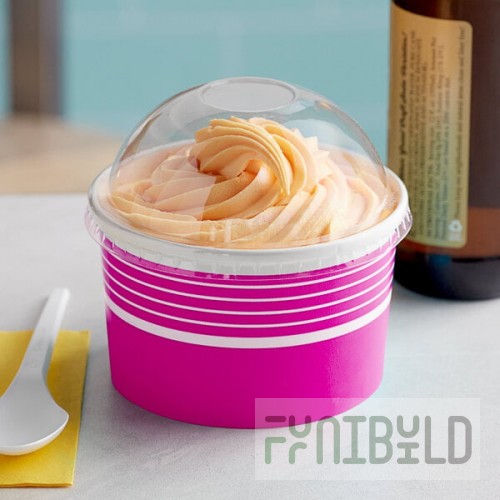 Choice 16 oz. Pink Paper Frozen Yogurt / Food Cup With Dome Lid - 50/Case