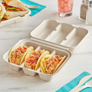 World Centric 3-Compartment Compostable Fiber Taco Clamshell 8