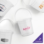 Howw Manufacturing 32 oz. Clear Customizable Plastic Drink Bucket with Clear Customizable Handle - 48/Case Howw Manufacturing 32 oz. Clear Customizable Plastic Drink Bucket with Clear Customizable Handle - 48/Case