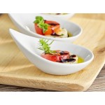 Acopa 2 oz. Bright White Porcelain Slanted Appetizer / Tasting Spoon - 72/Case Acopa 2 oz. Bright White Porcelain Slanted Appetizer / Tasting Spoon - 72/Case