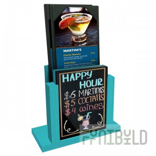 Menu Solutions WDMH-WET Sky Blue Wood Menu Holder with 4