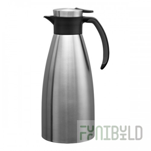 Service Ideas Slim Server 50.7 oz. Stainless Steel Insulated Light Weight Coffee Carafe / Server with Black Push-Button Lid 83715
