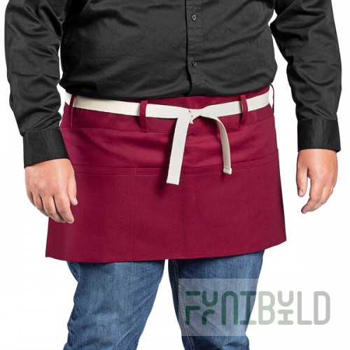 Uncommon Chef 3103 Burgundy Customizable Poly-Cotton Beltway Waist Apron with Natural Webbing and 3 Pockets - 14