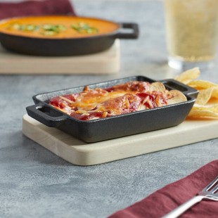 Valor 10 oz. Pre-Seasoned Mini Cast Iron Rectangular Casserole Dish - 12/Case Valor 10 oz. Pre-Seasoned Mini Cast Iron Rectangular Casserole Dish - 12/Case