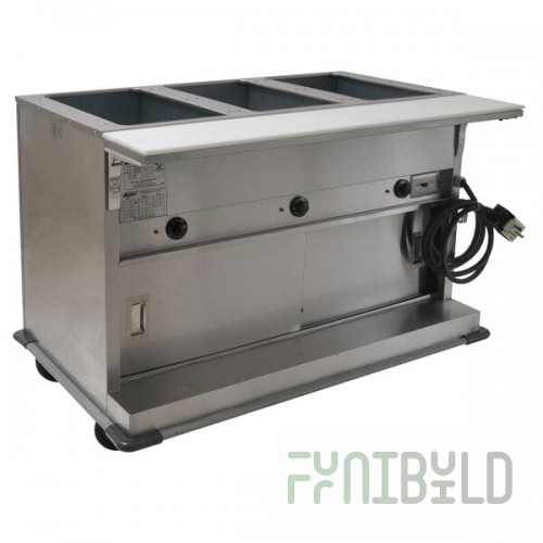 Eagle Group PHT3CB-240 Three Pan Open Well Portable Electric Hot Food Table with Sliding Doors - 240V