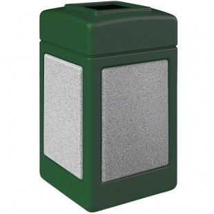 Commercial Zone 720327K StoneTec 42 Gallon Square Forest Green Open Top Decorative Waste Receptacle with Ashtone Panels