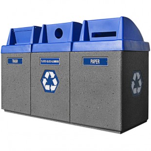 Wausau Tile TF1222 3-Stream 132 Gallon Concrete Recycling Station with Plastic Push-Door Tops