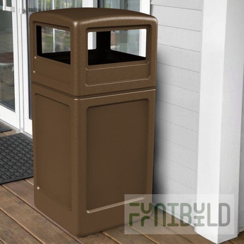 Commercial Zone 73293799 PolyTec 42 Gallon Square Brown Trash Can and Dome Lid Set
