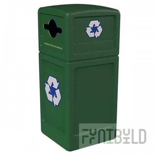 Commercial Zone 747353 Polytec 42 Gallon Forest Green Square Recycling Container and Forest Green Dome Lid with Mixed Recycling Slot