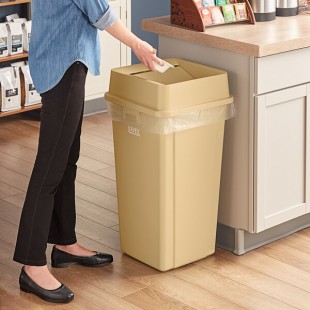 Lavex 25 Gallon Beige Square Trash Can with Drop Shot Lid
