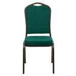 Flash Furniture FD-C01-GOLDVEIN-GN-GG Hercules Green Fabric Crown Back Stackable Banquet Chair with Gold Vein Frame