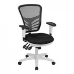 Flash Furniture Nicholas Black Mesh Mid-Back Swivel Ergonomic Office Chair with White Base, Adjustable Arms, and Roller Wheels Flash Furniture Nicholas Black Mesh Mid-Back Swivel Ergonomic Office Chair with White Base, Adjustable Arms, and Roller Wheels
