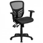 Flash Furniture Nicholas Black Mesh Mid-Back Swivel Ergonomic Office Chair with White Base, Adjustable Arms, and Roller Wheels Flash Furniture Nicholas Black Mesh Mid-Back Swivel Ergonomic Office Chair with White Base, Adjustable Arms, and Roller Wheels