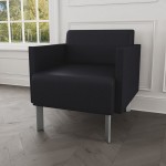 Lesro Luxe Lounge Series Patriot Plus Black Vinyl Guest Arm Chair with Steel Legs