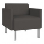 Lesro Luxe Lounge Series Patriot Plus Black Vinyl Guest Arm Chair with Steel Legs
