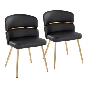 LumiSource Cinch Black Faux Leather High-Back Side Chair with Gold Metal Frame - 2/Case
