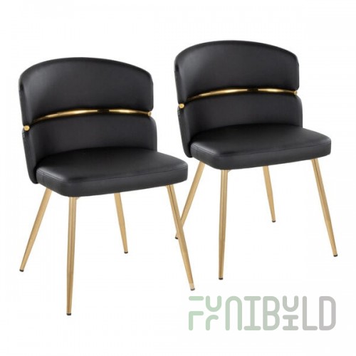 LumiSource Cinch Black Faux Leather High-Back Side Chair with Gold Metal Frame - 2/Case