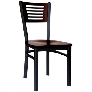 BFM Seating Espy Sand Black Customizable Metal Side Chair with Walnut Wooden Back and Seat