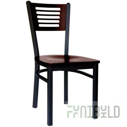 BFM Seating Espy Sand Black Customizable Metal Side Chair with Walnut Wooden Back and Seat