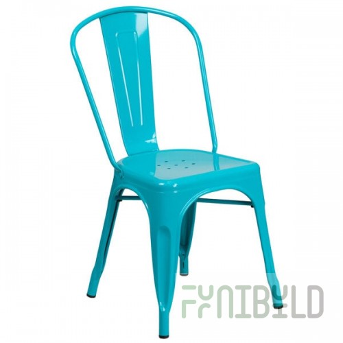 Flash Furniture ET-3534-CB-GG Crystal Teal Blue Stackable Galvanized Steel Chair with Vertical Slat Back and Drain Hole Seat
