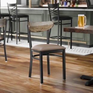Lancaster Table & Seating Boomerang Black Finish Chair with Taupe Vinyl Seat and Driftwood Back - Unassembled Lancaster Table & Seating Boomerang Black Finish Chair with Taupe Vinyl Seat and Driftwood Back - Unassembled