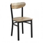 Lancaster Table & Seating Boomerang Black Finish Chair with Antique Walnut Wood Seat and Back - Unassembled