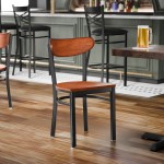 Lancaster Table & Seating Boomerang Black Finish Chair with Antique Walnut Wood Seat and Back - Unassembled