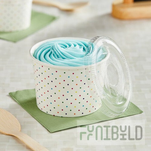 Choice 12 oz. Polka Dot Paper Frozen Yogurt / Food Cup with Flat Lid - 50/Case