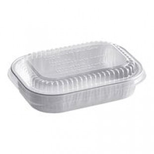 Choice Heavy Duty Smoothwall Silver Mini Oblong Foil Take-Out Pan with Dome Lid 16 oz. - 100/Case