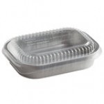 Choice Heavy Duty Smoothwall Silver Mini Oblong Foil Take-Out Pan with Dome Lid 16 oz. - 100/Case
