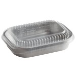 Choice Heavy Duty Smoothwall Silver Mini Oblong Foil Take-Out Pan with Dome Lid 16 oz. - 100/Case