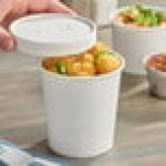 Choice 16 oz. White Double Poly-Coated Paper Food Cup with Vented Paper Lid - 250/Case Choice 16 oz. White Double Poly-Coated Paper Food Cup with Vented Paper Lid - 250/Case