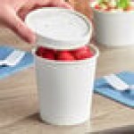 Choice 16 oz. White Double Poly-Coated Paper Food Cup with Vented Paper Lid - 250/Case Choice 16 oz. White Double Poly-Coated Paper Food Cup with Vented Paper Lid - 250/Case